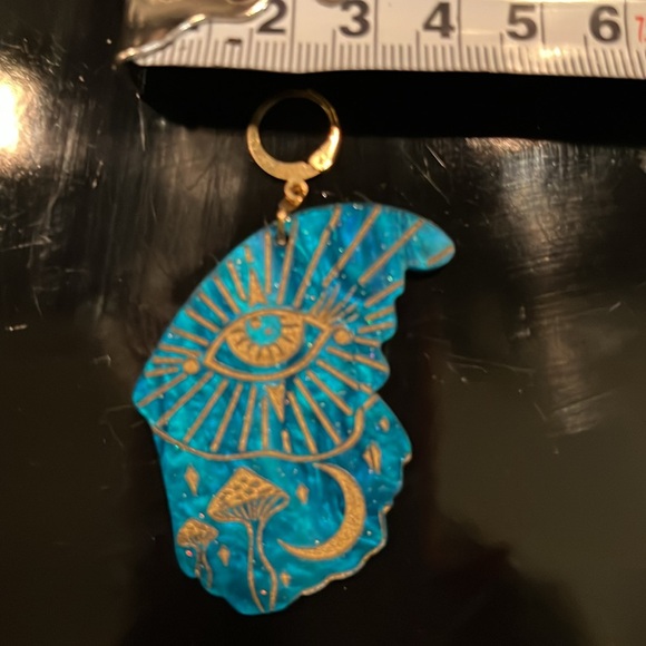 Unique Blue and Gold Eye Earrings - Picture 8 of 8